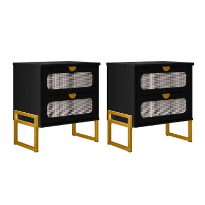 Kit 2 Mesas De Cabeceira Luxo Titanium Com Fino Acabamento 45cm - Preto / Dourado