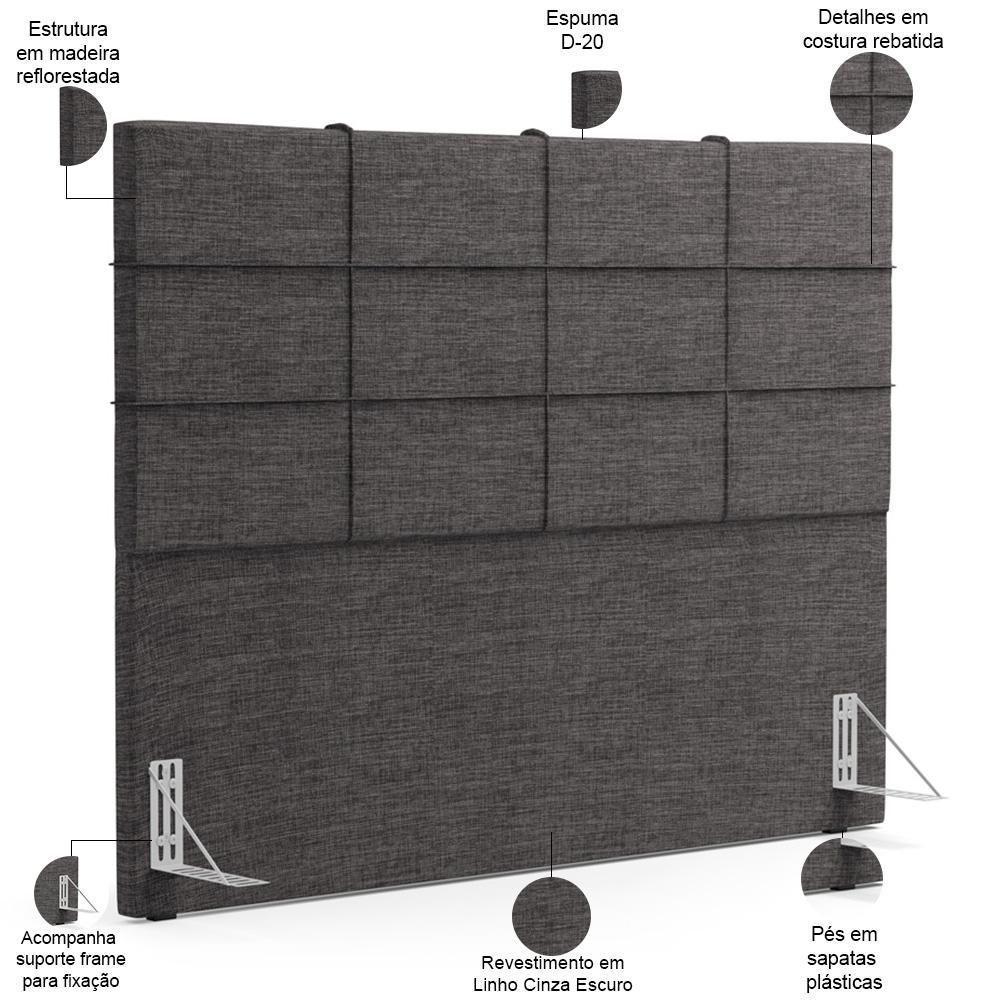 Cabeceira Cama Box Queen 160 Cm Roma W01 Linho Cinza Escuro - Lyam - 4
