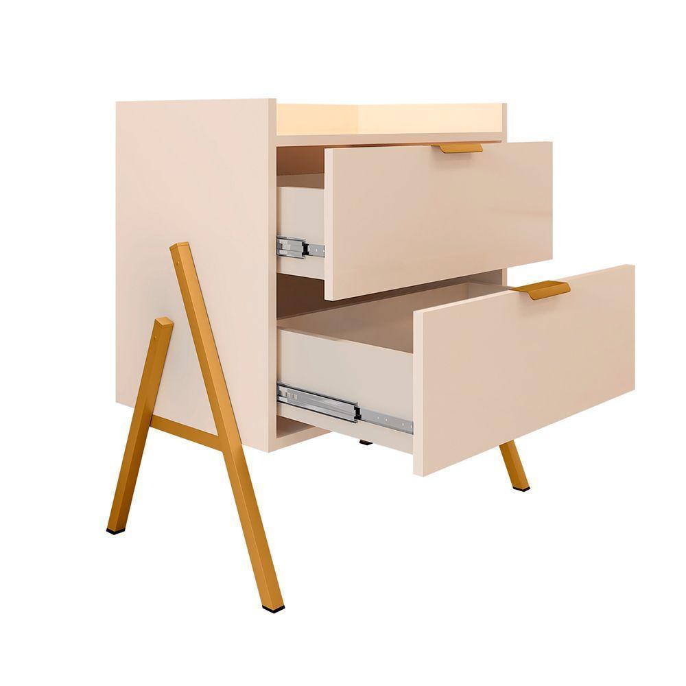 Kit 2 Mesas De Cabeceiras Retrô Com 2 Gavetas Asher 45cm - Off-white - 3