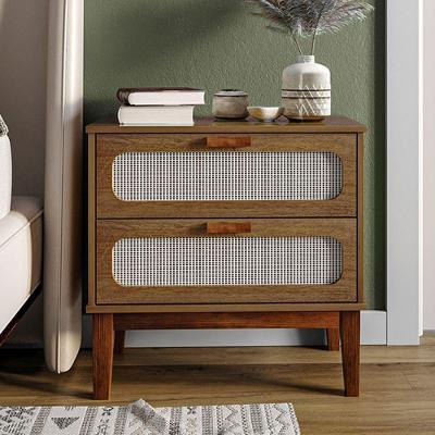 Mesa De Cabeceira Acabamento Premium 2 Gavetas Santorini Amêndoa 60 Cm Palhinha Indiana