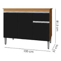 Balcao Com Tampo 100 Cm Tatiane Amendoa Preto Reajl Moveis Amendoa Preto - 3