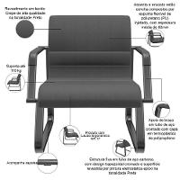 Cadeira De Escritório Recepção Com Braço Fixa Preta Lev P03 Crepe Preto - Lyam Decor - 3