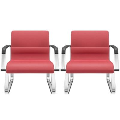 Kit 02 Cadeiras De Escritório Recepção Fixa Pés Cromado Lev P03 Vinil Vermelho - Lyam Decor