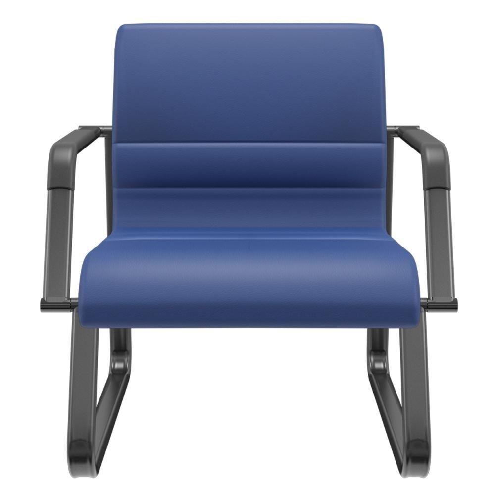 Cadeira De Escritório Recepção Com Braço Fixa Preta Lev P03 Vinil Azul - Lyam Decor - 1