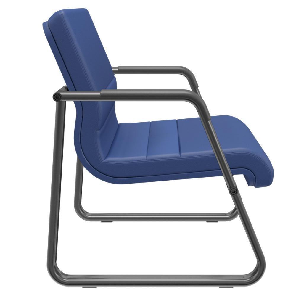 Cadeira De Escritório Recepção Com Braço Fixa Preta Lev P03 Vinil Azul - Lyam Decor - 2