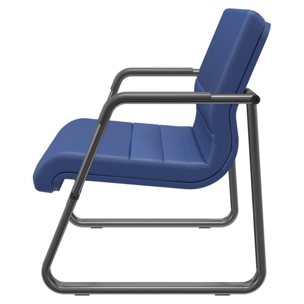 Cadeira De Escritório Recepção Com Braço Fixa Preta Lev P03 Vinil Azul - Lyam Decor - 5