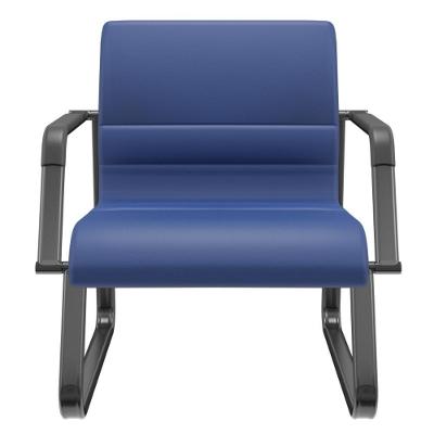 Cadeira De Escritório Recepção Com Braço Fixa Preta Lev P03 Vinil Azul - Lyam Decor