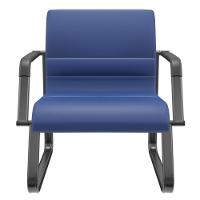 Cadeira De Escritório Recepção Com Braço Fixa Preta Lev P03 Vinil Azul - Lyam Decor - 1