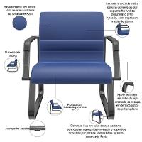 Cadeira De Escritório Recepção Com Braço Fixa Preta Lev P03 Vinil Azul - Lyam Decor - 3