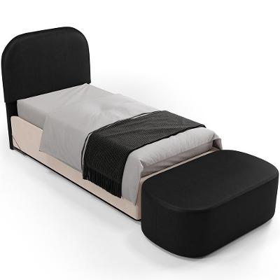 Cabeceira Cama Box 100cm Lanna Com Puff Recamier Doha W01 Couríssimo Preto - Lyam Decor