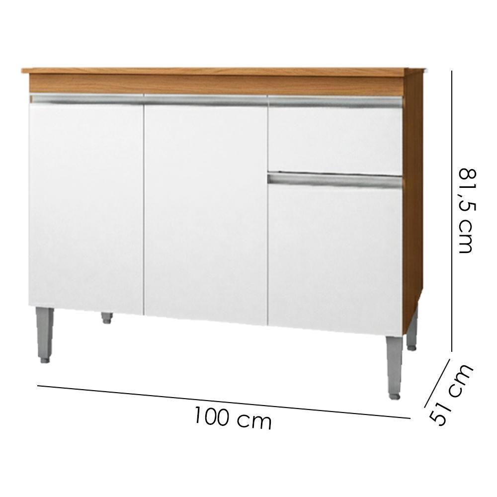 Balcao Com Tampo 100 Cm Tatiane Amendoa Branco Reajl Moveis Amendoa Branco - 3