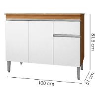 Balcao Com Tampo 100 Cm Tatiane Amendoa Branco Reajl Moveis Amendoa Branco - 3