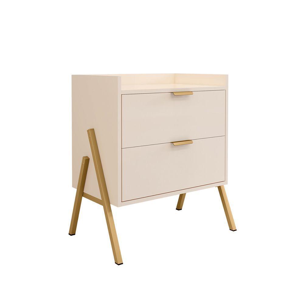 Kit 2 Mesas De Cabeceiras Retrô Com 2 Gavetas Asher 63cm - Off-white - 2