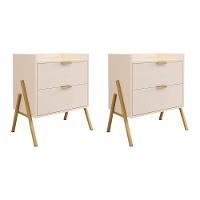 Kit 2 Mesas De Cabeceiras Retrô Com 2 Gavetas Asher 63cm - Off-white - 1