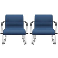 Kit 02 Cadeiras De Escritório Recepção Fixa Pés Cromado Lev P03 Crepe Azul - Lyam Decor - 1