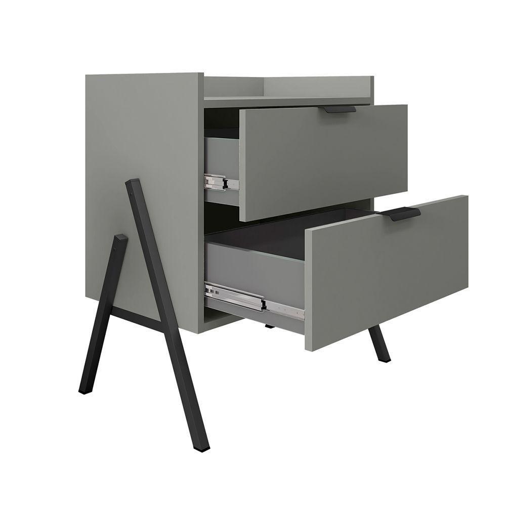 Kit 2 Mesas De Cabeceiras Retrô Com 2 Gavetas Asher 63cm - Cinza - 3