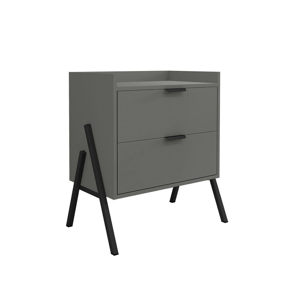 Kit 2 Mesas De Cabeceiras Retrô Com 2 Gavetas Asher 63cm - Cinza - 6