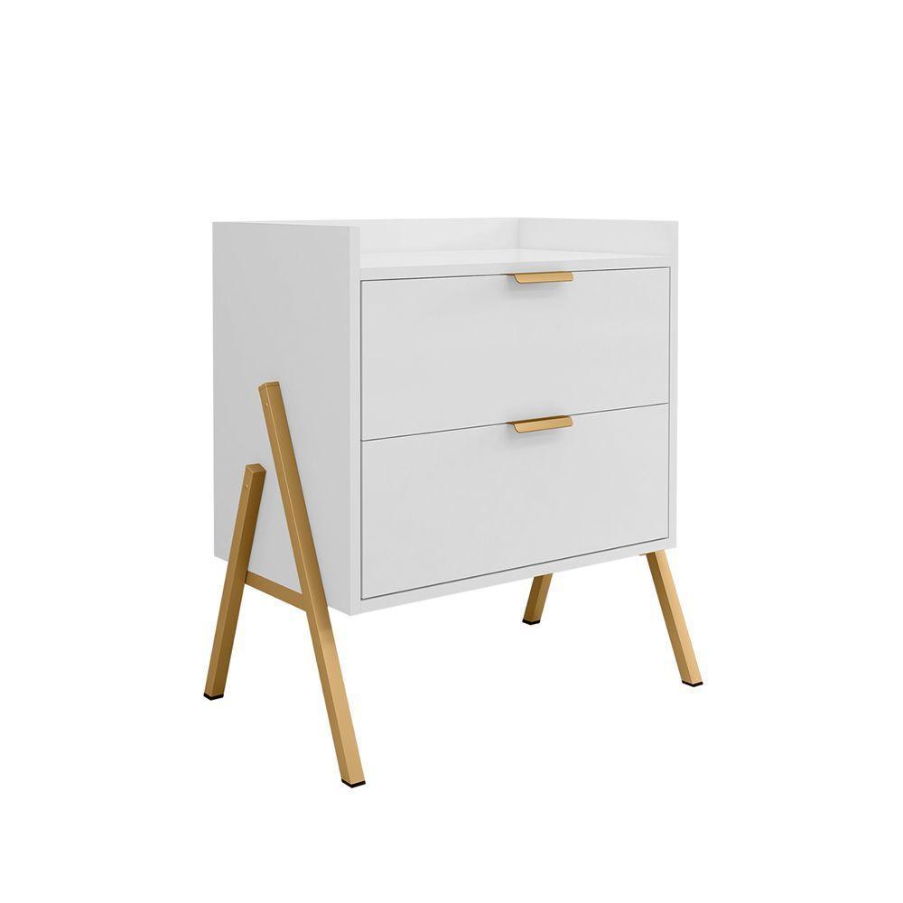 Kit 2 Mesas De Cabeceiras Retrô Com 2 Gavetas Asher 45cm - Branco - 6