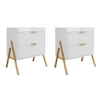 Kit 2 Mesas De Cabeceiras Retrô Com 2 Gavetas Asher 45cm - Branco - 1