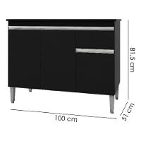 Balcao Com Tampo 100 Cm Tatiane Preto Reajl Moveis Preto - 3