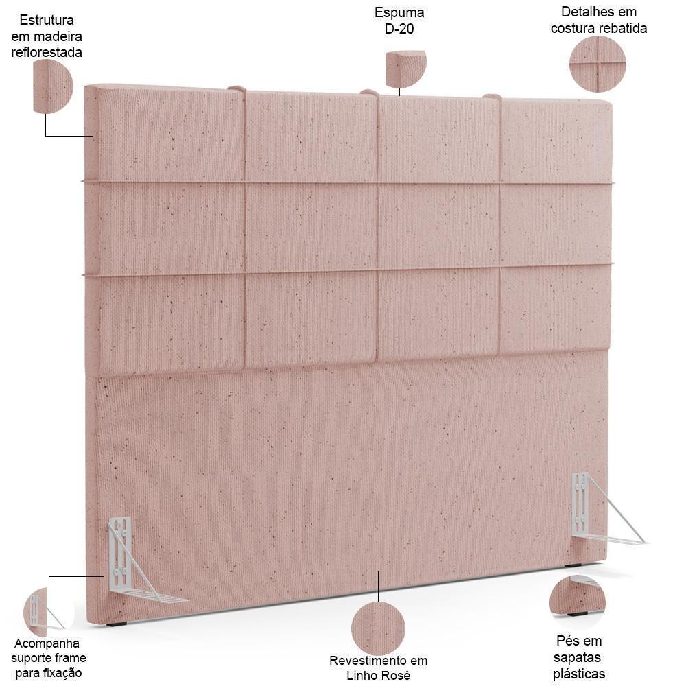 Cabeceira Cama Box Casal 140 Cm Roma W01 Linho Rosê - Lyam - 4