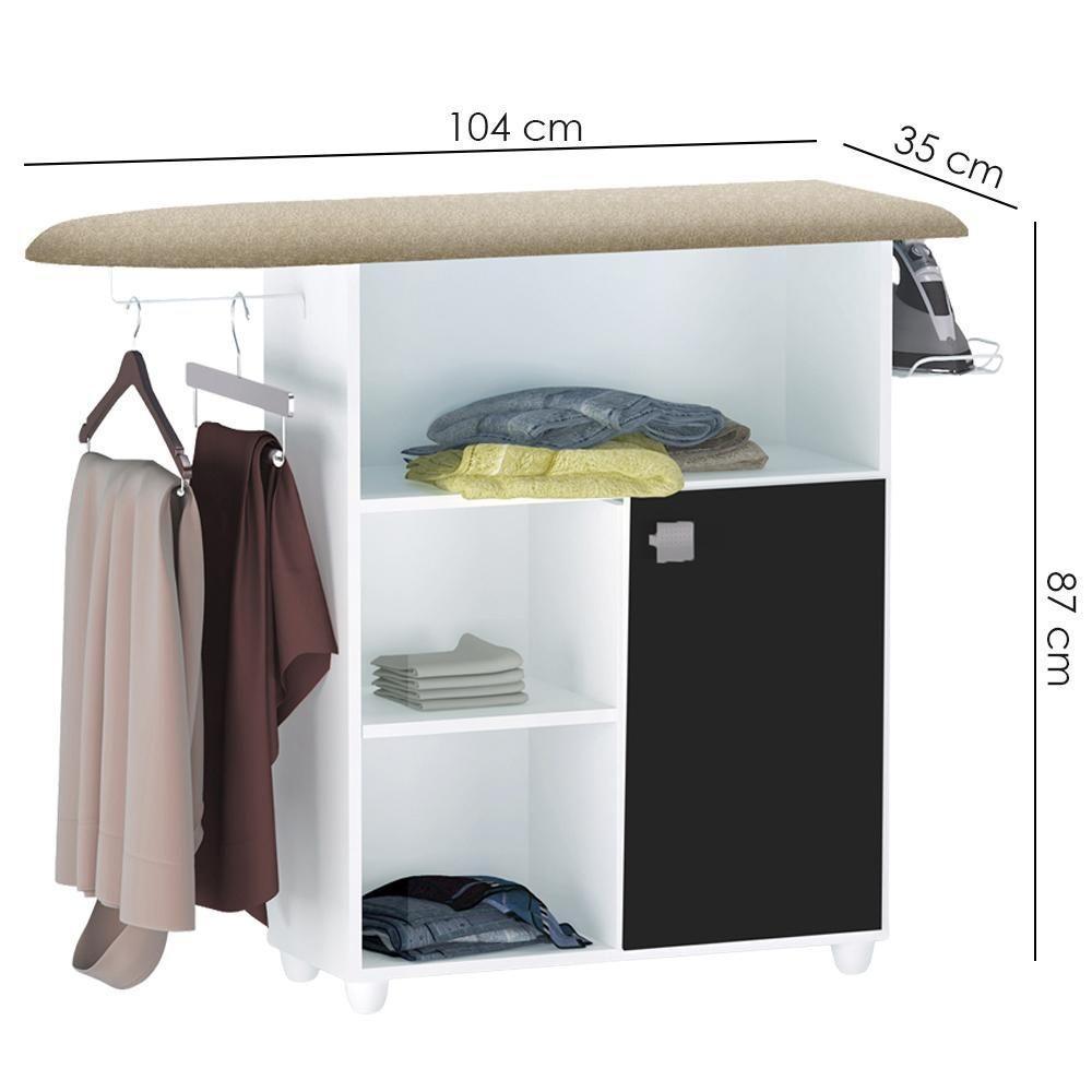 Tabua De Passar Roupa Mariana Com Balcao Branco Preto Reajl Moveis Branco Preto - 3