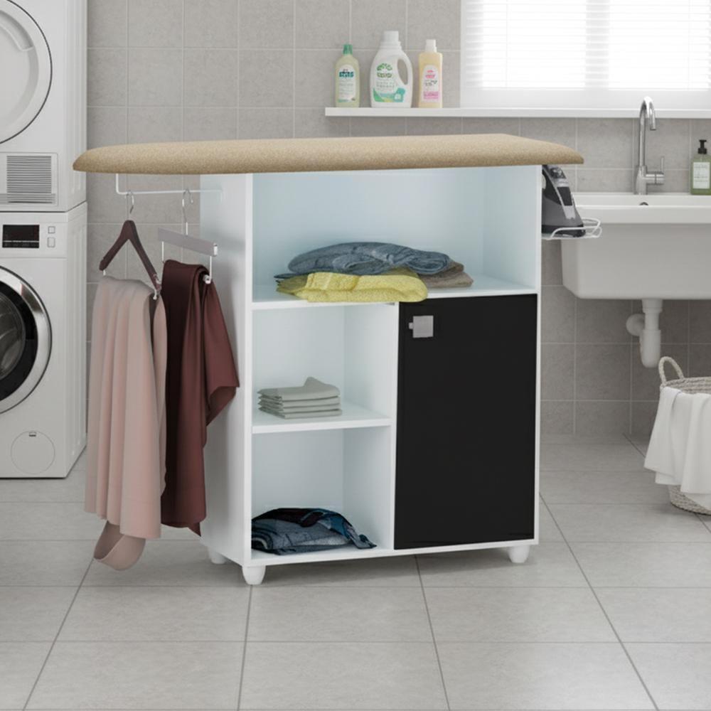 Tabua De Passar Roupa Mariana Com Balcao Branco Preto Reajl Moveis Branco Preto - 7