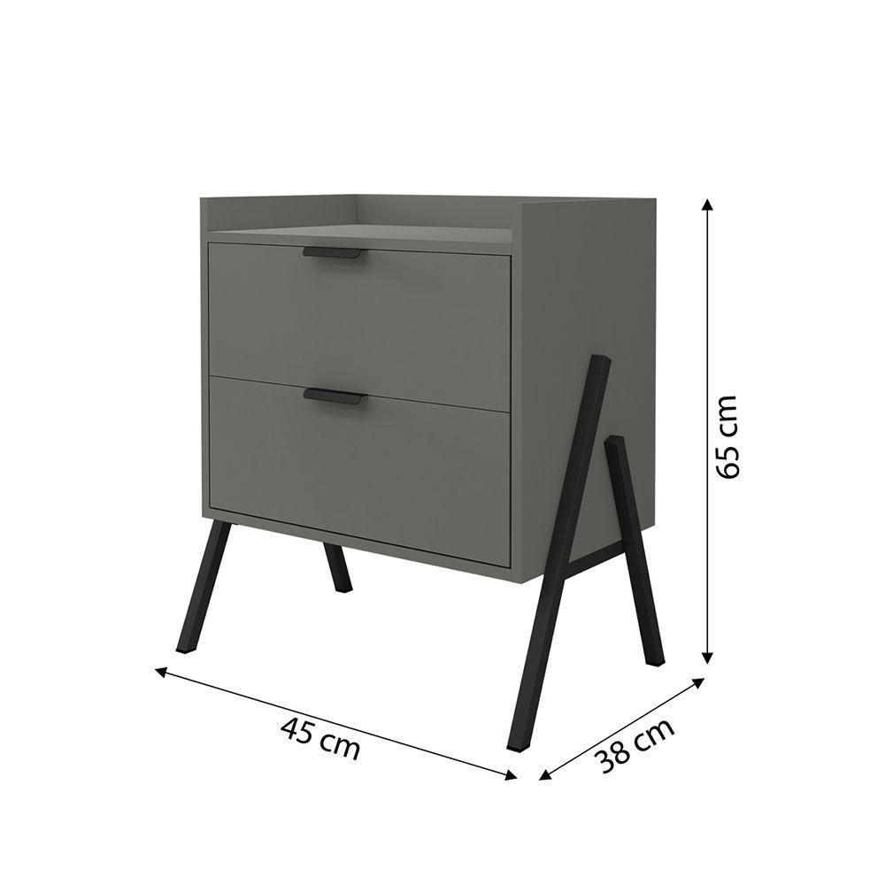 Kit 2 Mesas De Cabeceiras Retrô Com 2 Gavetas Asher 45cm - Cinza - 4