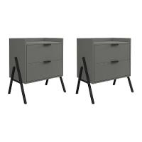 Kit 2 Mesas De Cabeceiras Retrô Com 2 Gavetas Asher 45cm - Cinza - 1