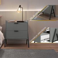 Kit 2 Mesas De Cabeceiras Retrô Com 2 Gavetas Asher 45cm - Cinza - 3