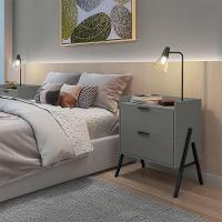 Kit 2 Mesas De Cabeceiras Retrô Com 2 Gavetas Asher 45cm - Cinza - 5