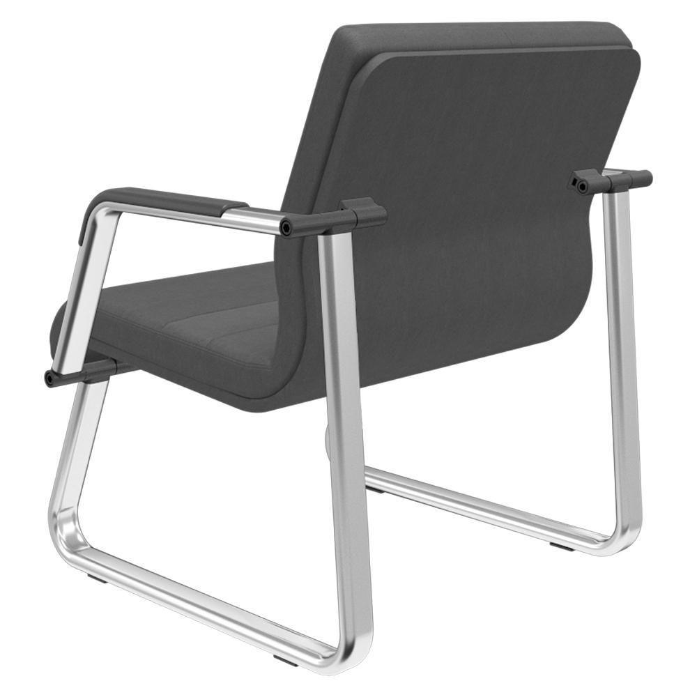 Cadeira De Escritório Recepção Com Braço Fixa Cromada Lev P03 Crepe Preto - Lyam Decor - 2