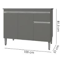 Balcao Com Tampo 100 Cm Tatiane Cinza Reajl Móveis Cinza - 3