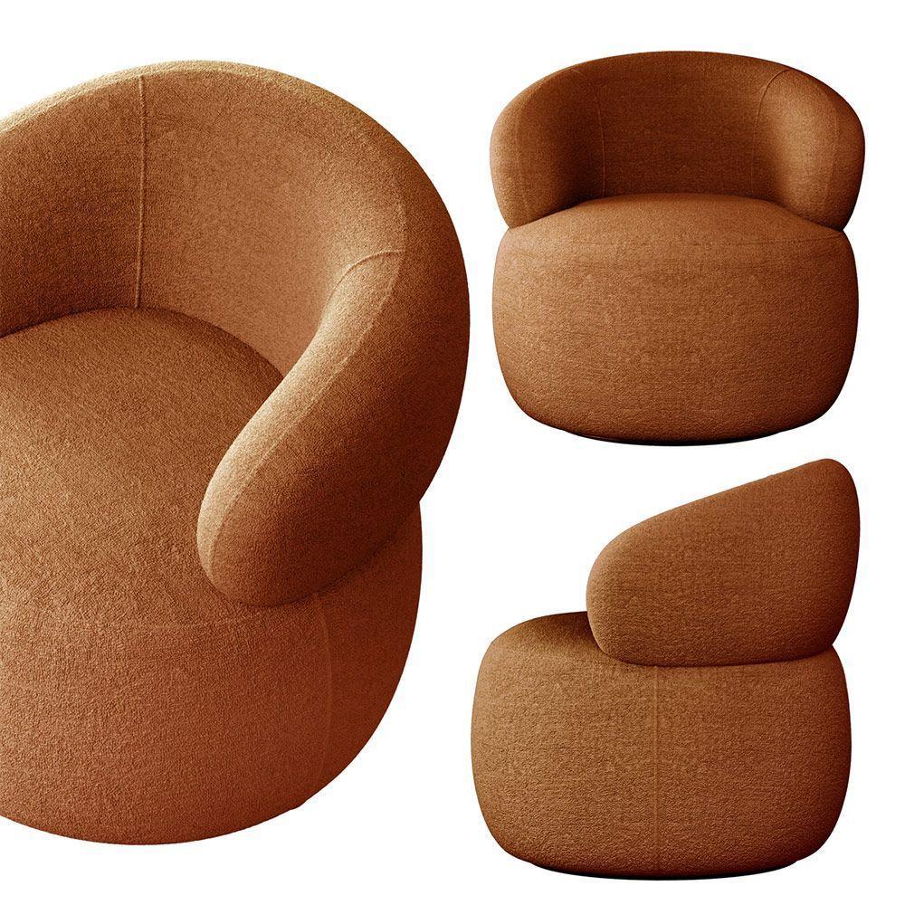 Conjunto 2 Poltronas Orgânica Atemporal Base Giratória Eloah Bouclé Italiano Terracota - 2