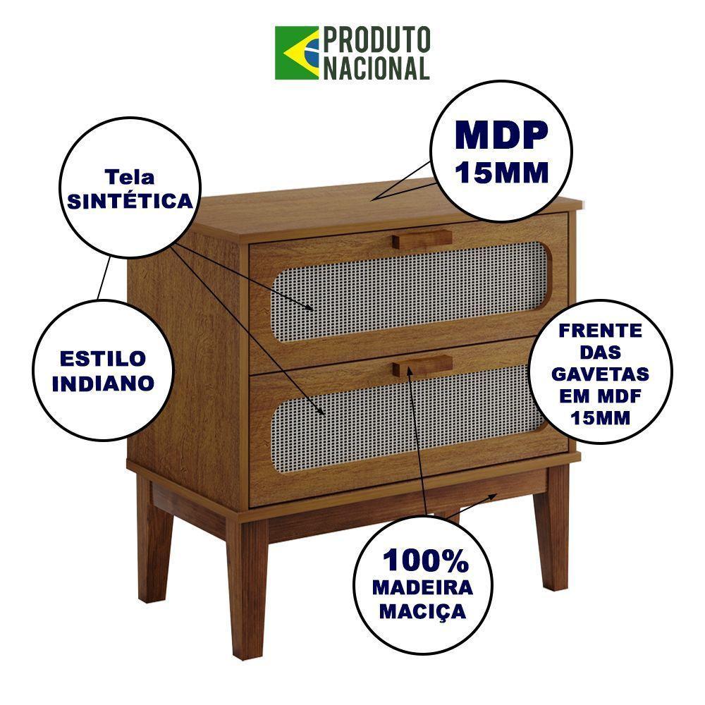 Mesa De Cabeceira Luxo Santorini 2 Gavetas 60 Cm Amêndoa - 2