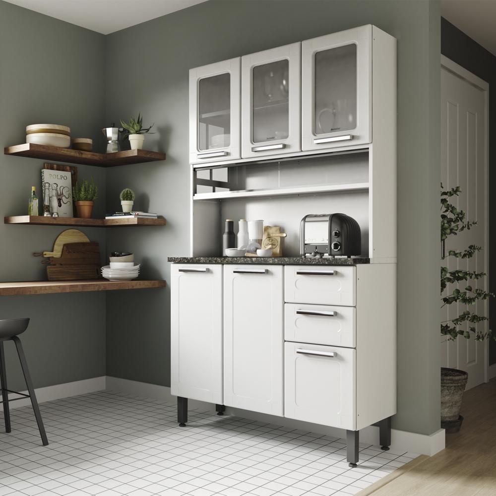 Cozinha De Aço Compacta 6 Portas 2 Vidro Branco Bertolini Branco - 1