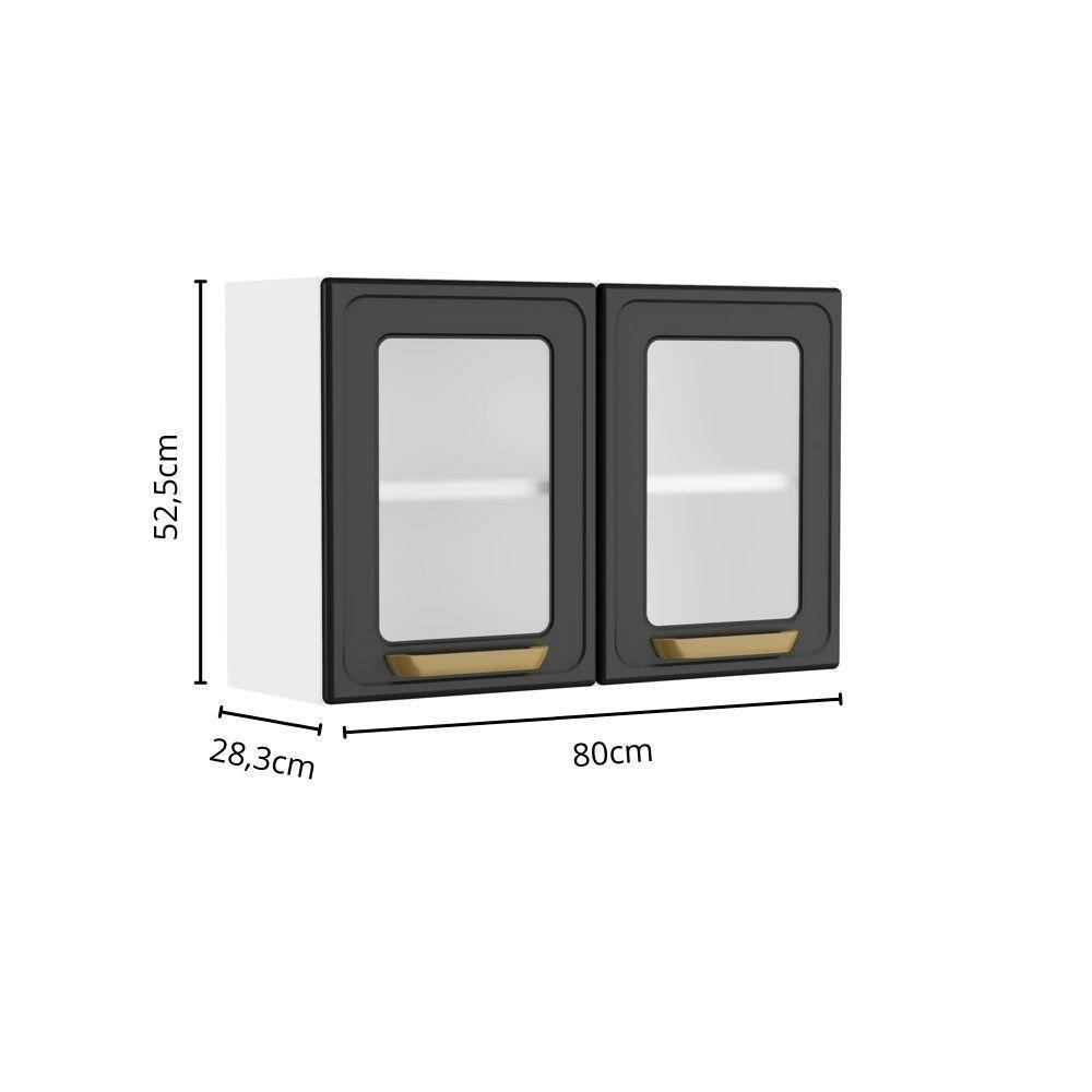 Armário Aéreo De Aço 2 Portas Vidro Grafite Bella Bertolini Grafite/branco - 2