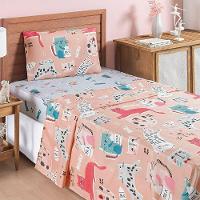 Jogo Cama Lençol Fantasy Solteiro Cama Quarto Infantil Microfibra 3 Peças Gatinha Rosê - 1
