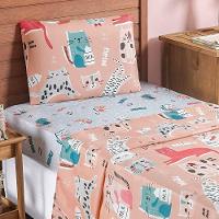 Jogo Cama Lençol Fantasy Solteiro Cama Quarto Infantil Microfibra 3 Peças Gatinha Rosê - 2