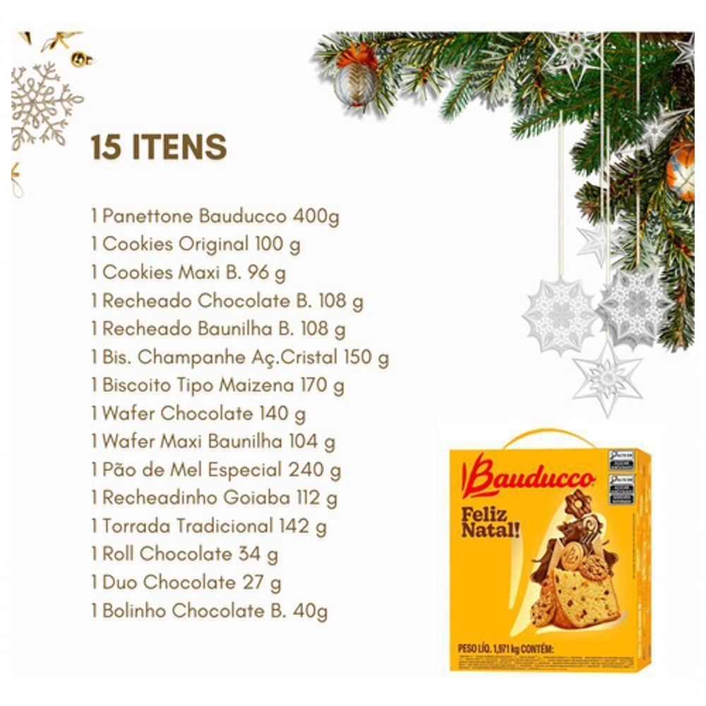 Cesta De Natal Bauducco Panetone Pequena 14 Itens Presente - 3