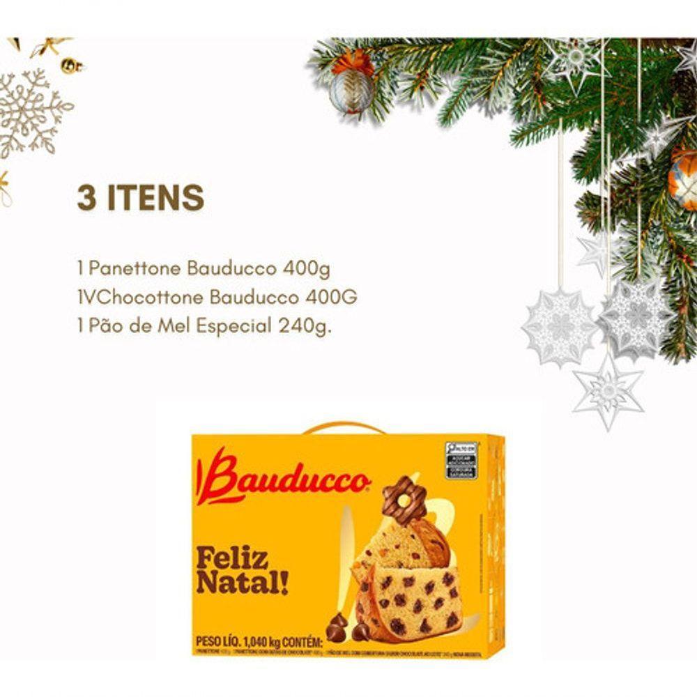 Kit 2 Cestas De Natal Bauducco Pp - 3 Itens - 4