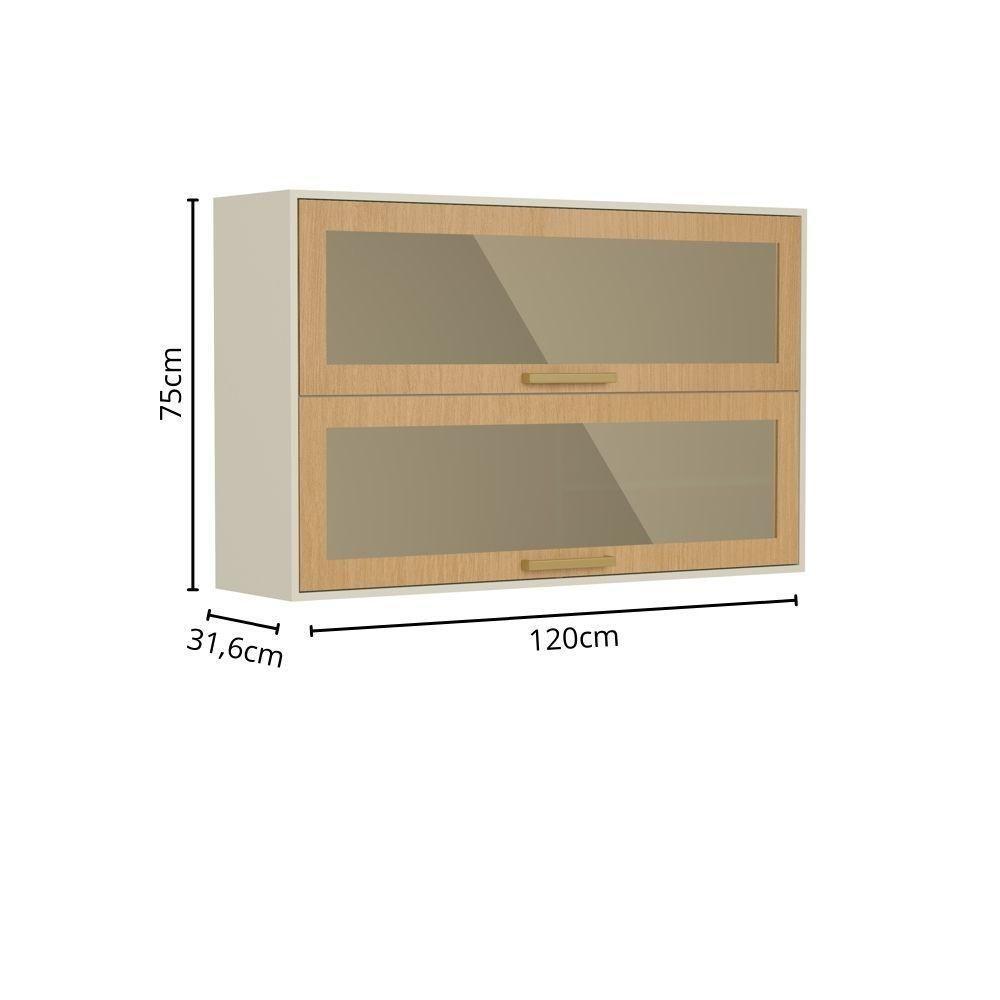 Armário Aéreo 2 Portas Basculantes De Vidro Nogal Bertolini Dourado/areia - 2