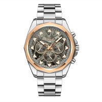 Relógio De Aço Inoxidável Masculino Com Cronógrafo à Prova D´agua Prata Rose - 1