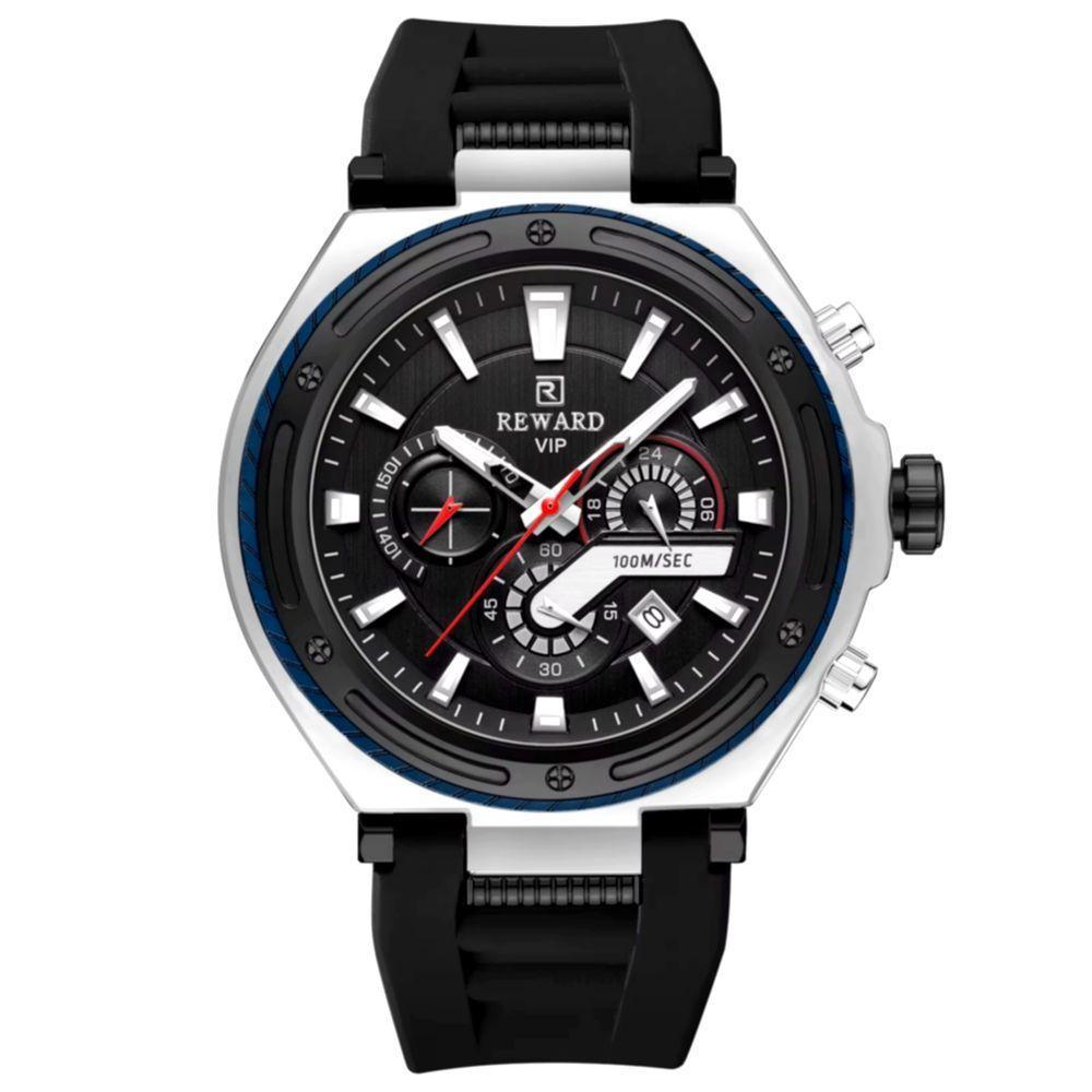 Relógio Masculino Design Robusto Esportivo De Quartzo 3bar à Prova D´agua Preto Prata - 1