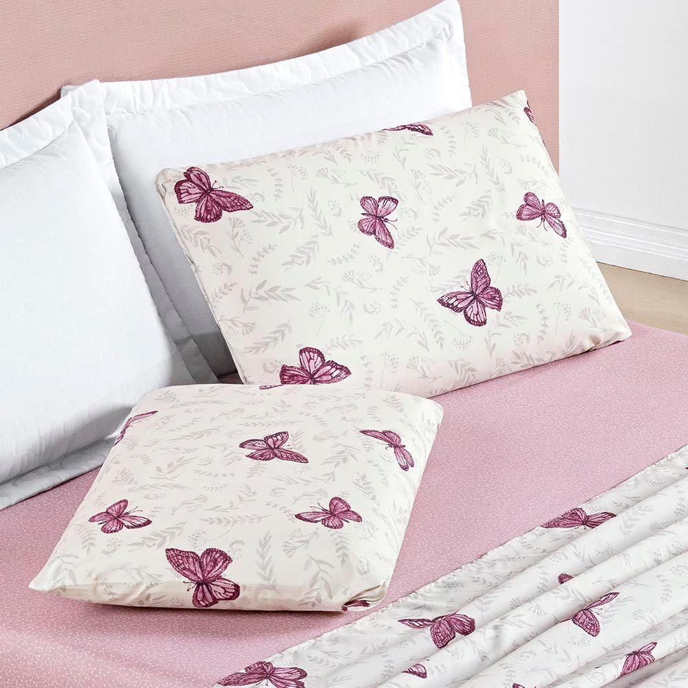 Jogo Cama Lençol Casa Scarpa Celi Casal Padrão Estampado Micropercal 200 Fios 4 Peças Borboletas Rosê - 2