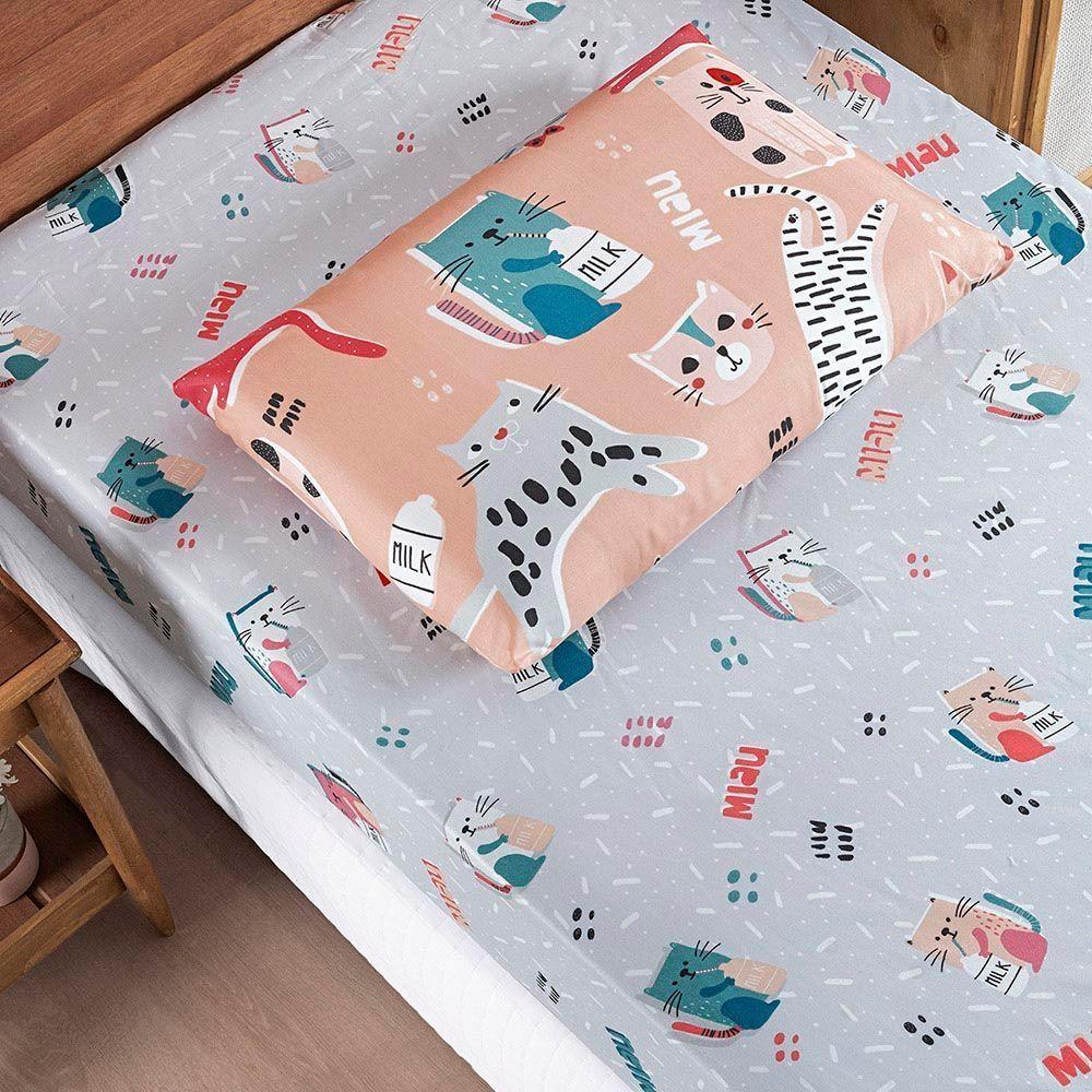 Jogo Cama Lençol Fantasy Solteiro Cama Quarto Infantil Microfibra 2 Peças Gatinha Rosê - 2