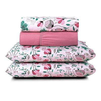Jogo Cama Lençol Casa Scarpa Celi Queen Micropercal Estampado 200 Fios 4 Peças Bothanica Floral Rosa