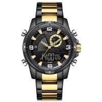 Relógio Masculino Clássico Multifuncional Duplo Display Quartzo Impermeavel Preto Dourado - 1