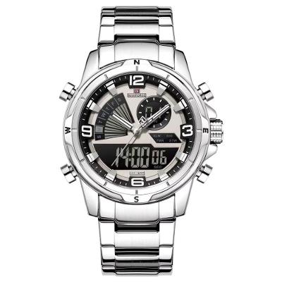 Relógio Masculino Clássico Multifuncional Duplo Display Quartzo Impermeavel Prata