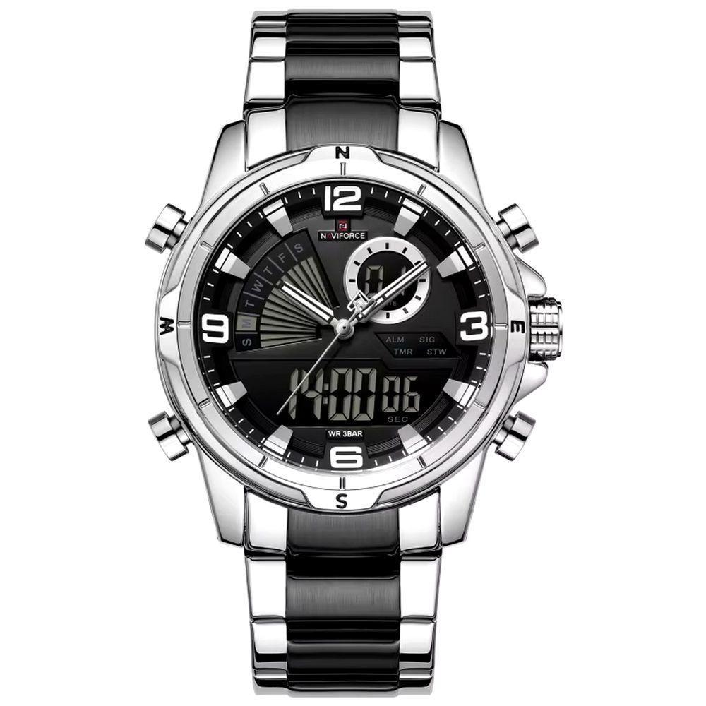 Relógio Masculino Clássico Multifuncional Duplo Display Quartzo Impermeavel Prata Preto - 1